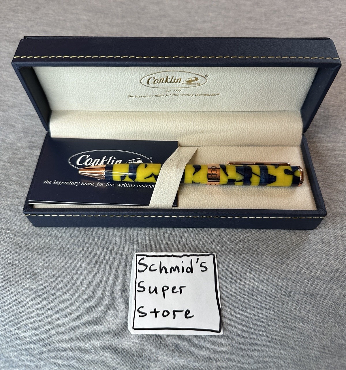 Conklin Stylograph Mosaic Ballpoint Pen in Yellow/Blue – NEW in Box