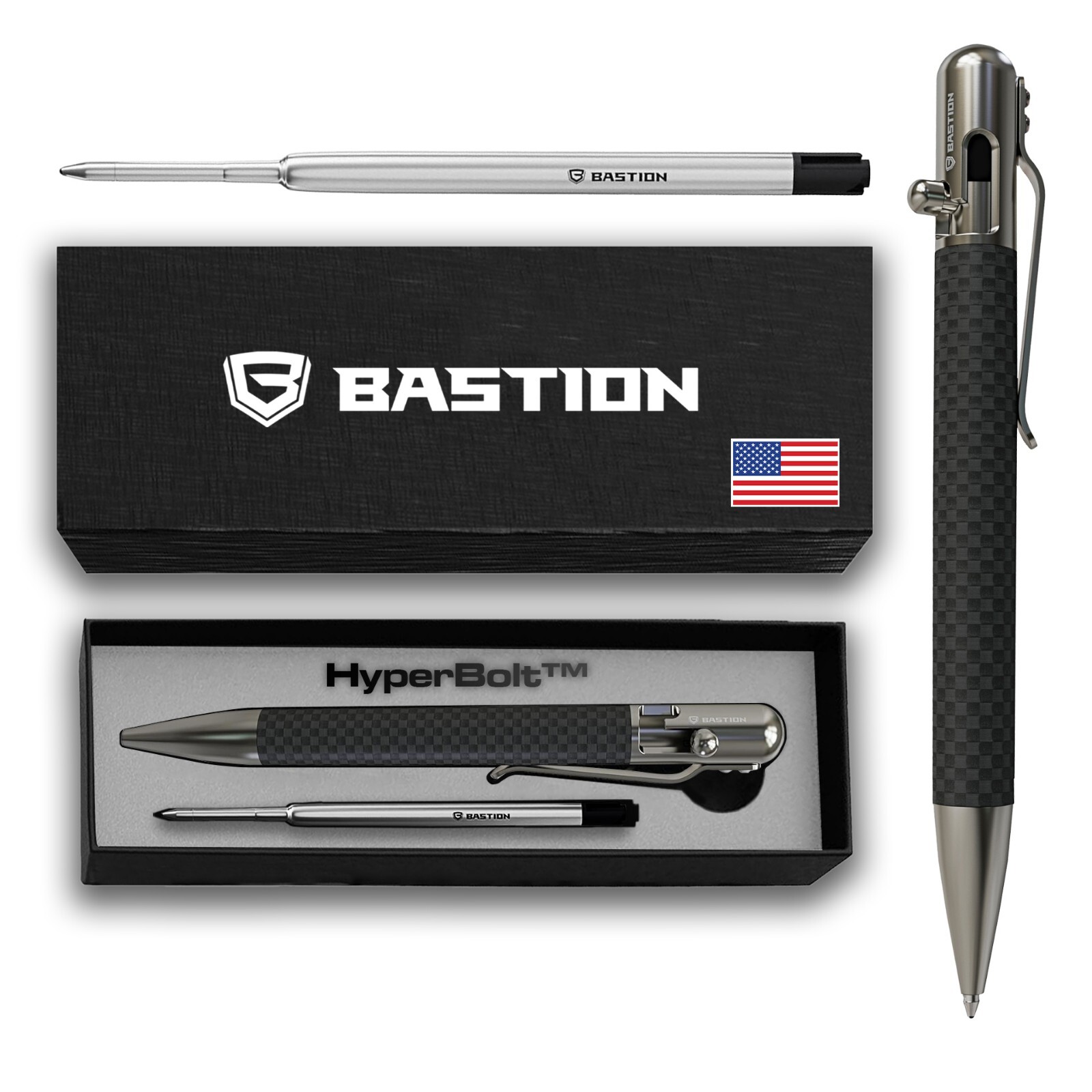 Bastion Bolt Action Pen Stainless, Carbon FIber, Aluminum, Zirconium, Titanium
