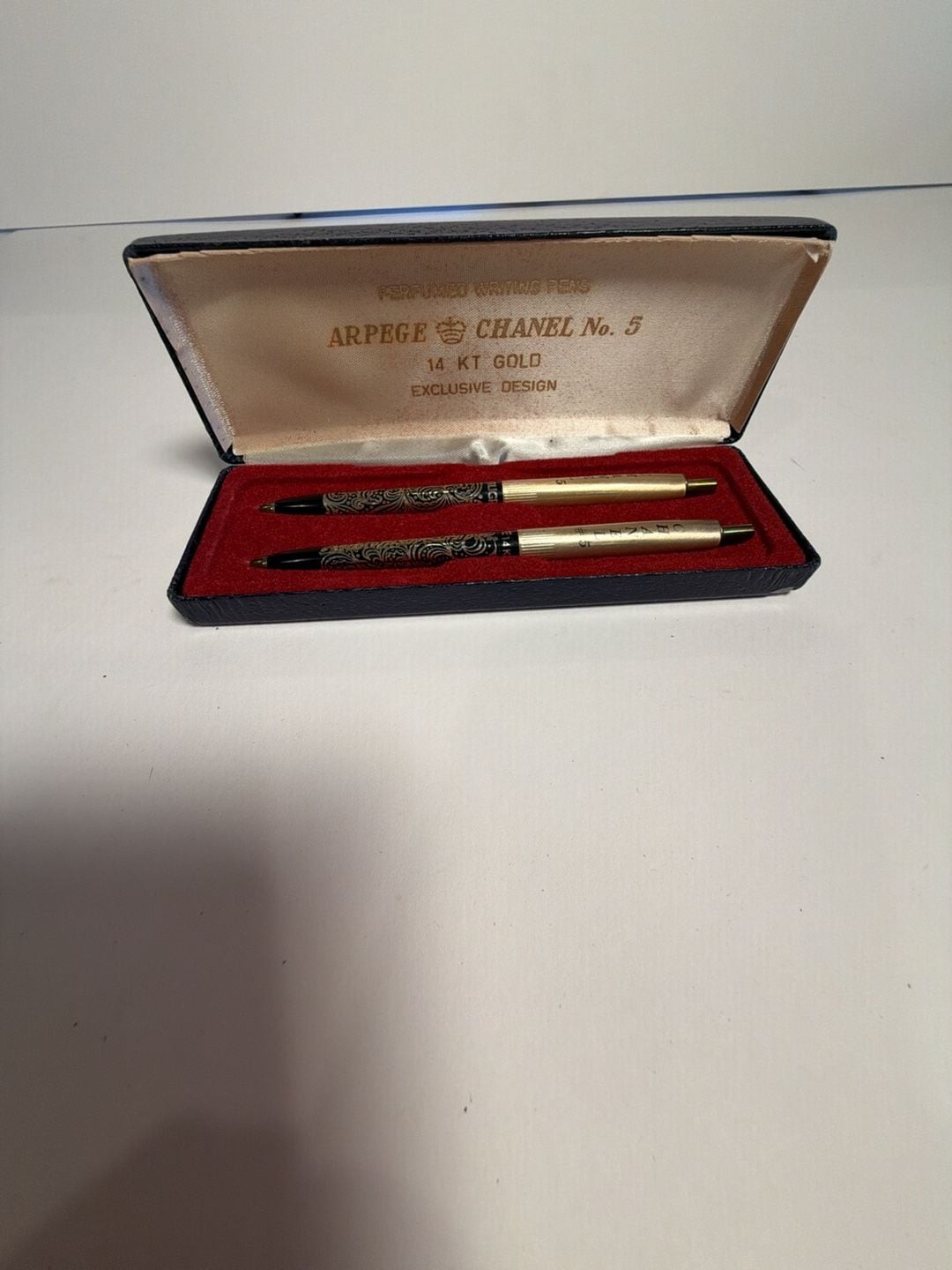 Vintage Arpege Chanel No. 5 14kt Gold Filigree Perfumed Writing Ballpoint Pens S