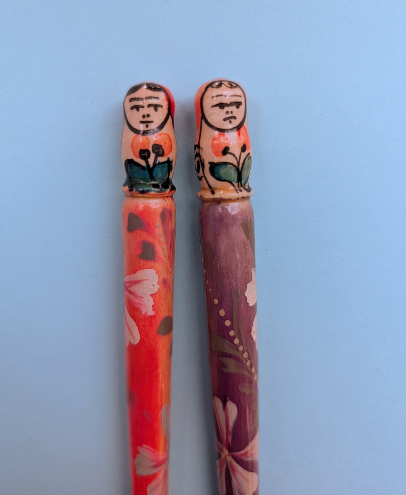 VTG Soviet Stationery Ballpoint Pens HandPainted Wooden Matryoshka Doll 80s USSR