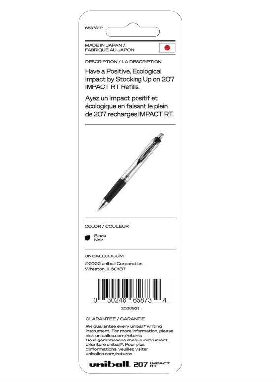 Uniball Signo 207 Impact Stick Gel Pen Refill, 2 Black Pen Refills, 1.0Mm Bold P