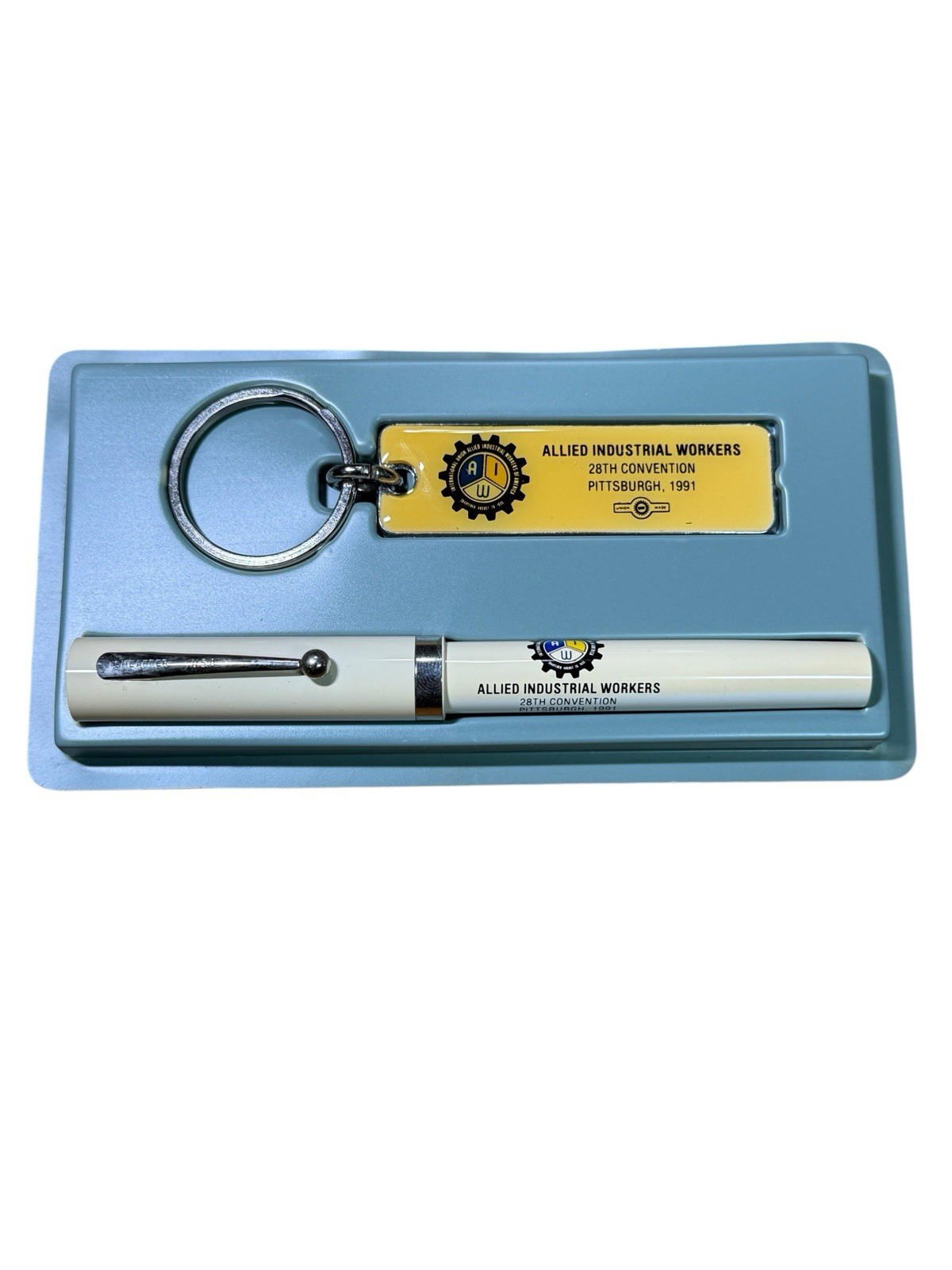 Vtg Allied Industrial Workers Advertising Ink Pen & Keychain 1991 Sheaffer READ