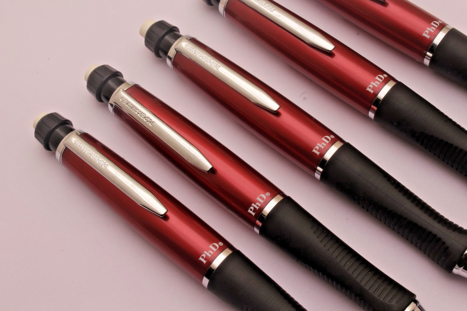 5 X Cherry Red Papermate PHD Mechanical Pencils Rubber Grip Rare NEW OLD STOCK