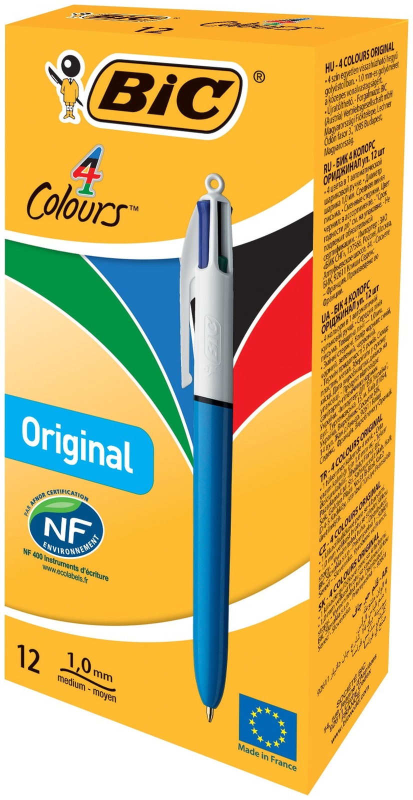 BIC 4 Colours Ballpoint Pens Pack of 12 Red Blue Green Black Writing Tools