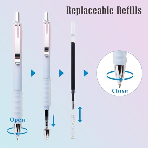 Gel Pens Fine Point 0.7mm Black Ink Gel Pen Retractable Cute Pens for 12-count