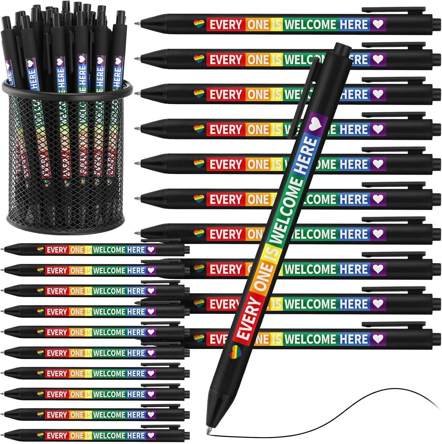 48 Pcs Pride Ballpoint Pen Month Lgbtq Rainbow Party Favors Black Ink Retractabl