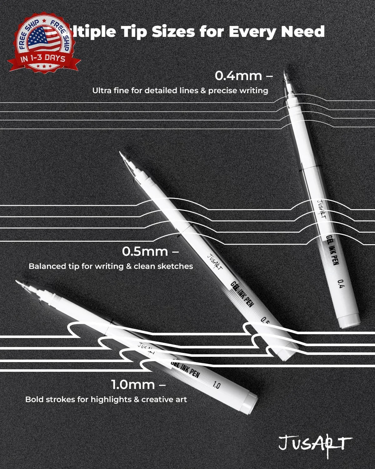 White Pen, Gold Pens & Silver Pen with 0.4mm, 0.5mm & 1.0mm Assorted Tips