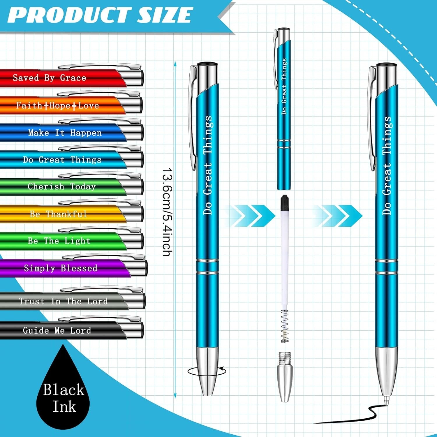 10 Pcs Bible Verse Pens, Inspirational Scripture Ballpoint Pens, Black Ink