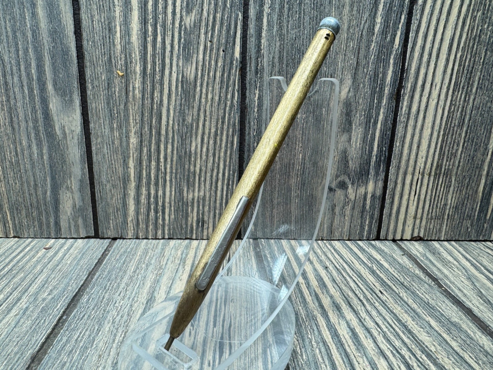 Vintage Gold-Toned Metal Pen With Textured Finish & Clip