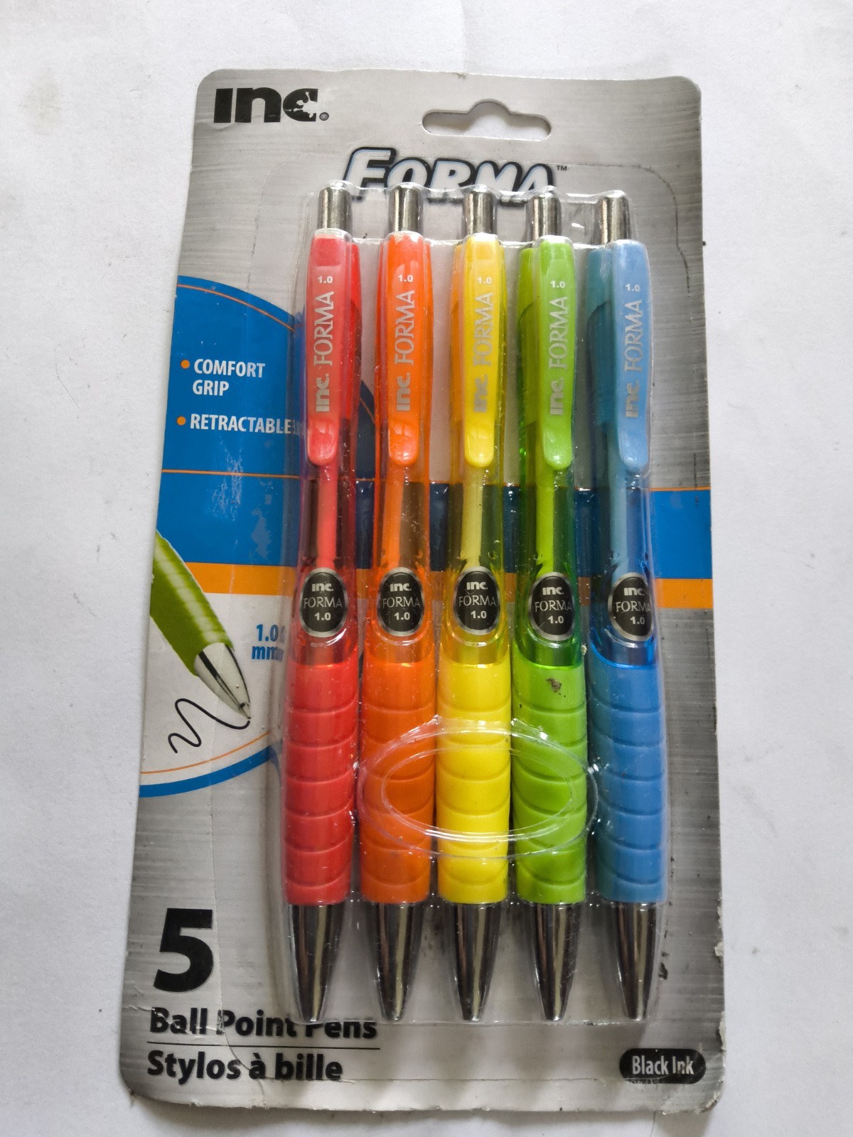 Inc Forma 1.0 mm Black Ink Ball Point Pens 5 Count Comfort Grip