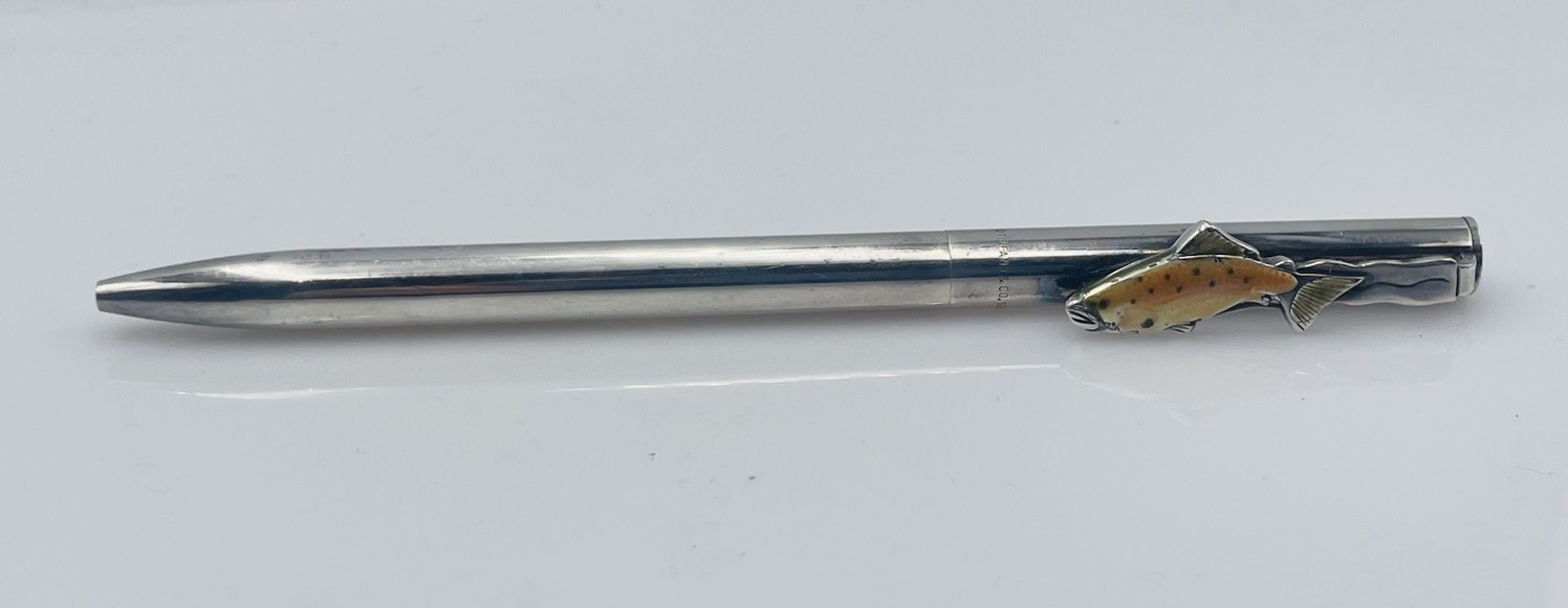 Tiffany & Co. Vintage Sterling Silver Enamel Fish Clip Ballpoint Pen