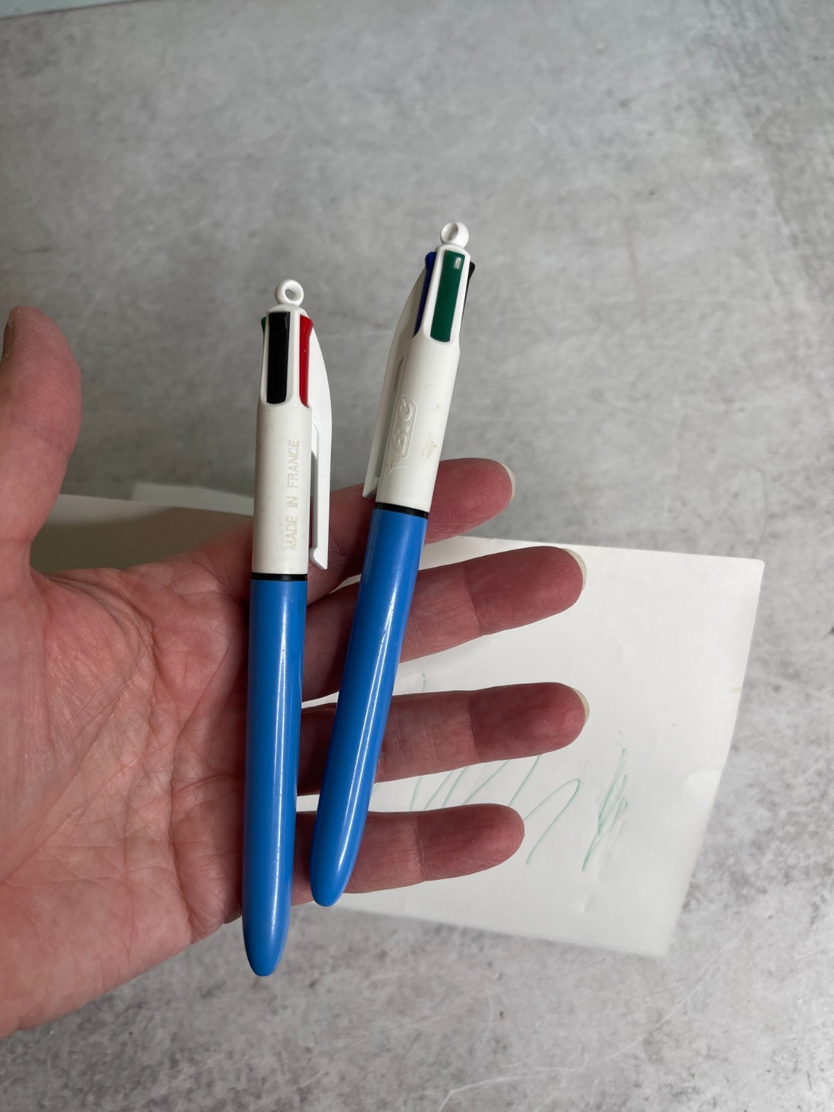Two Vtg BIC Multi Color Pens Made in France Click Ballpoint Green Red Blue Black