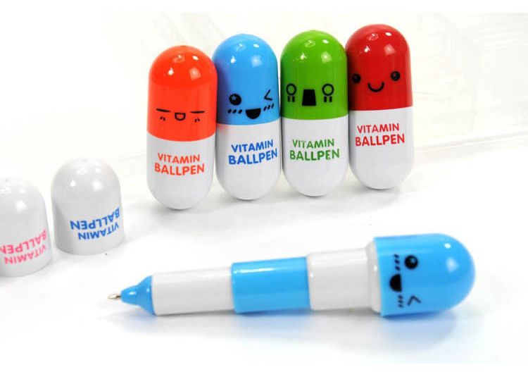 1PC Ballpoint Pen Stationery Gift Cartoon Face Capsule Pill Cute Vitamin Ballpen