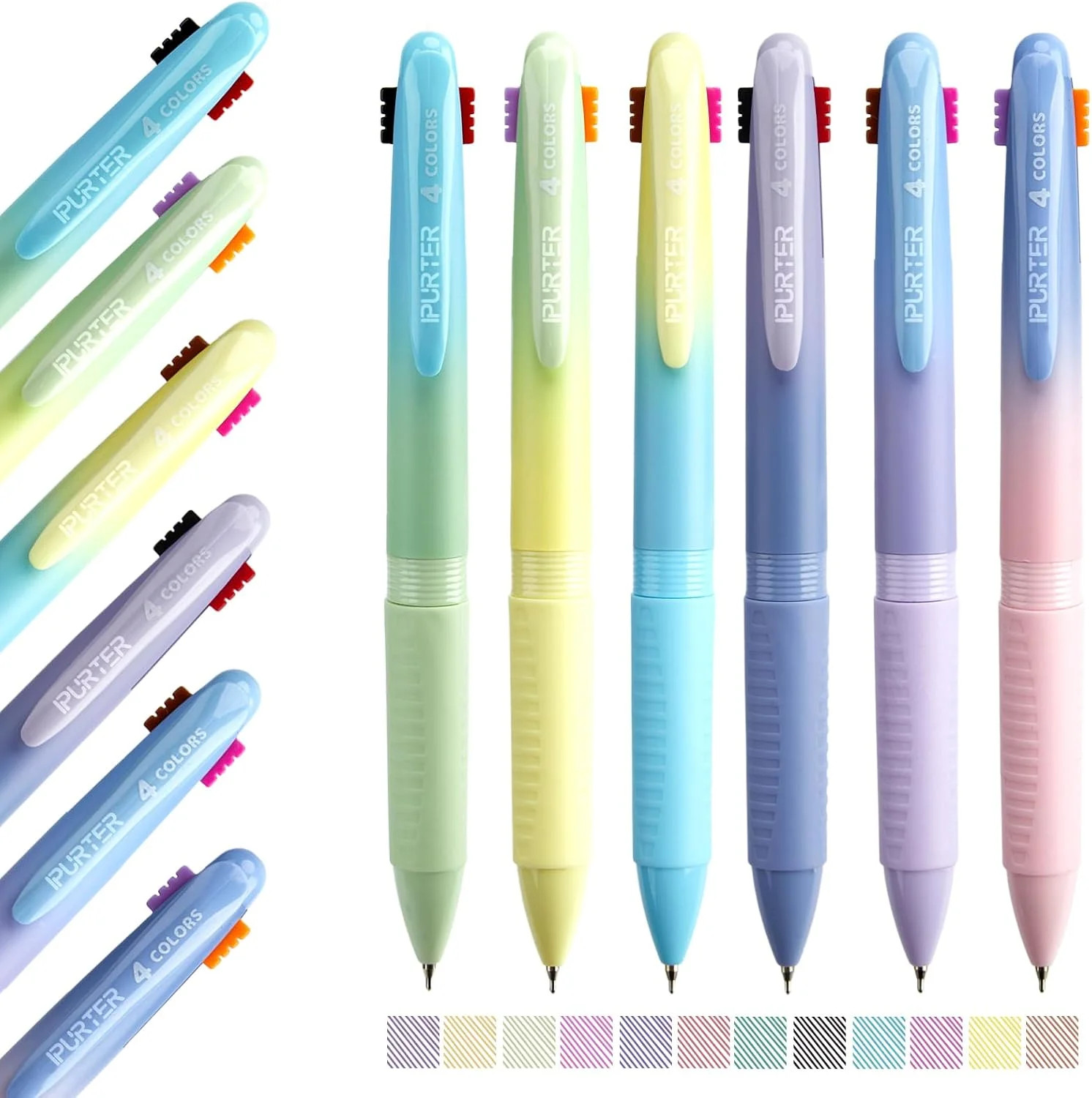 6 Pack 4-in-1 Multicolor Ballpoint Pens, Retractable Colored Pens 0.7mm Fine Poi