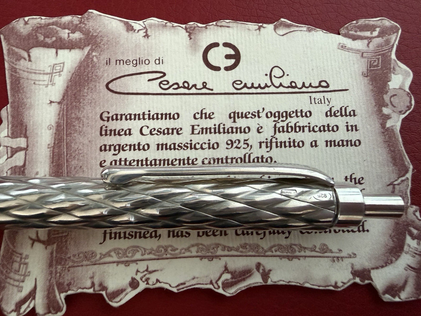 Cesare Emiliano Sterling Silver 925 Solid Pen Ballpoint Vintage Relief Weave