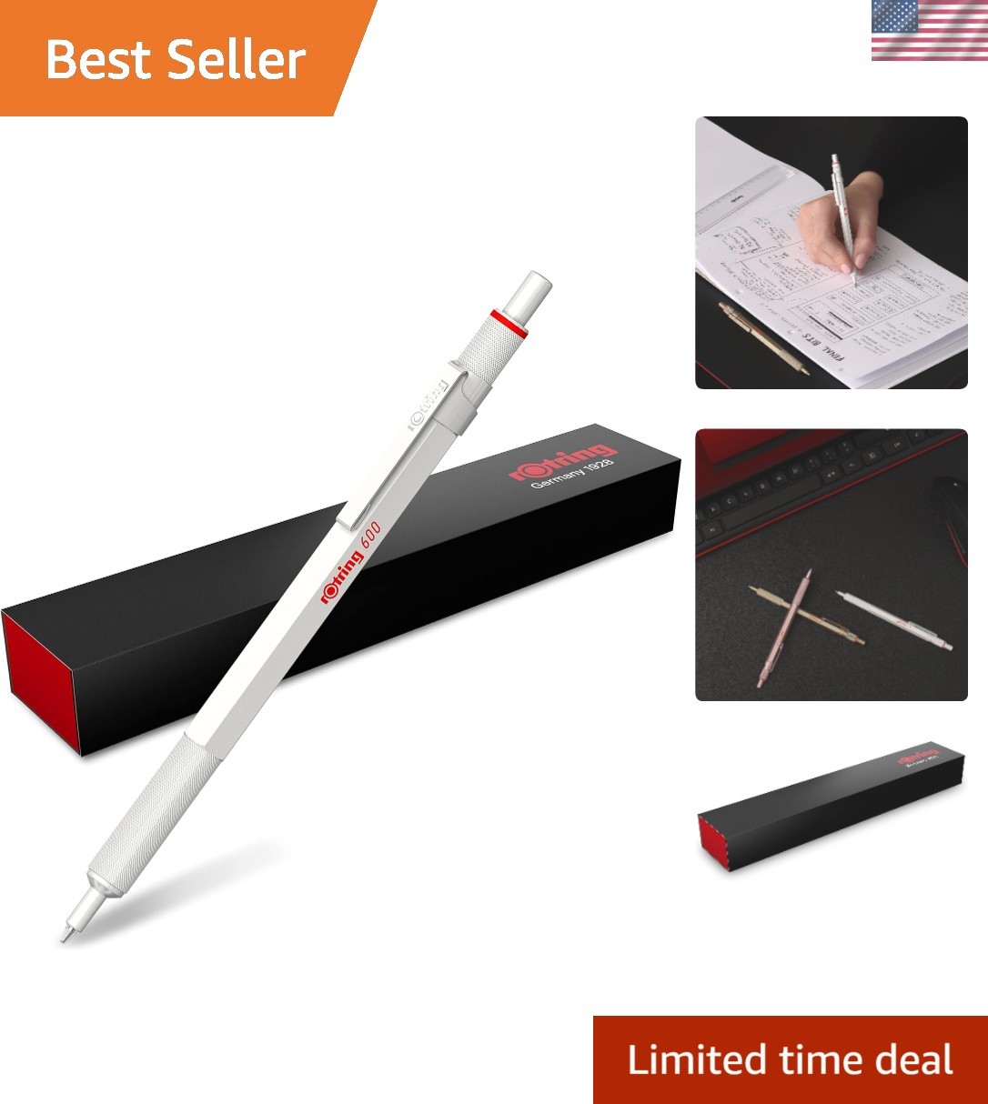 Elegant 600 Metallic Ballpoint Pen – Medium Black Ink, Durable Refillable Design