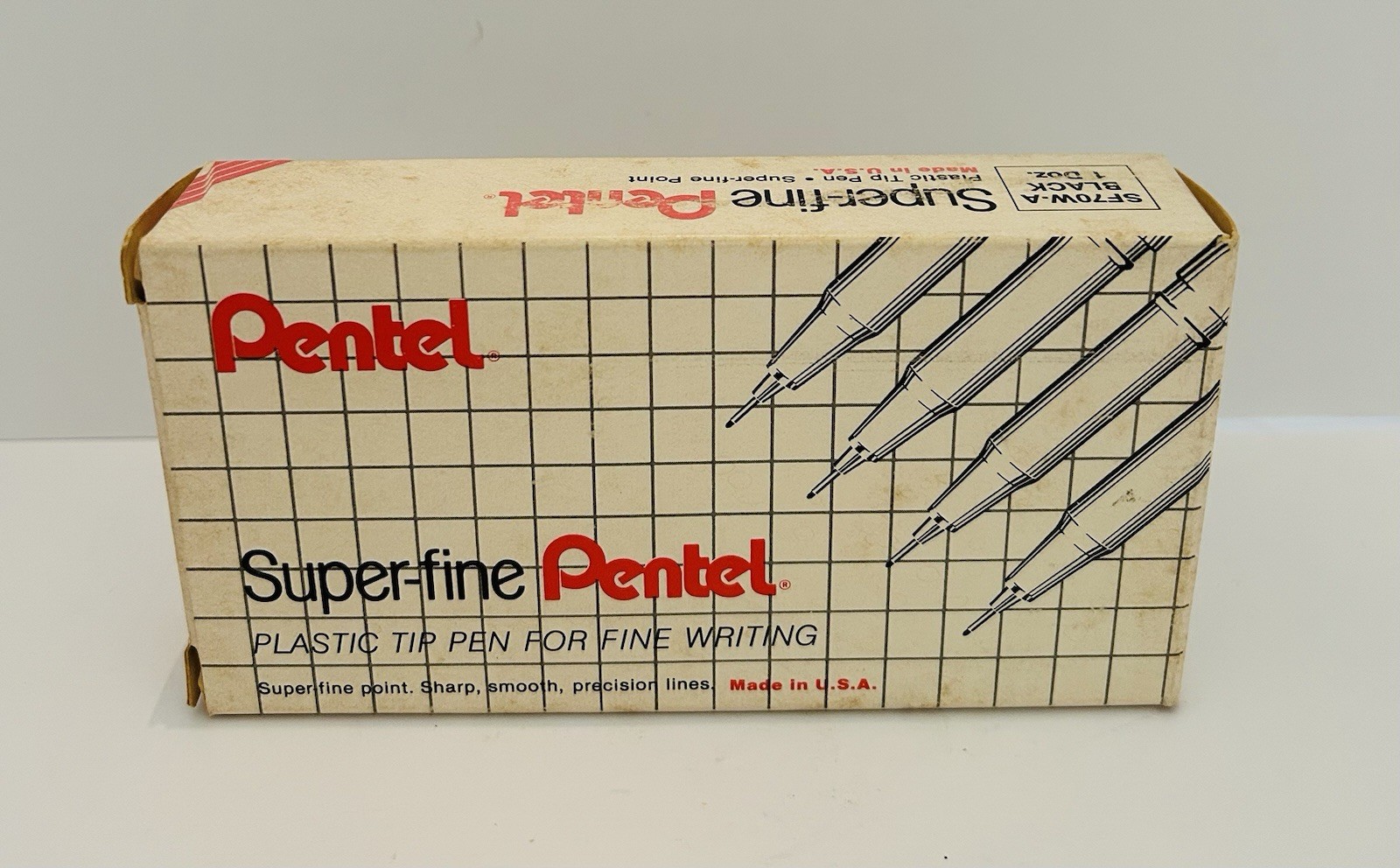 Vintage ~ SET OF 12 ~ PENTEL Super Fine Plastic Point Pens ~ BLACK ~ SF70W-A