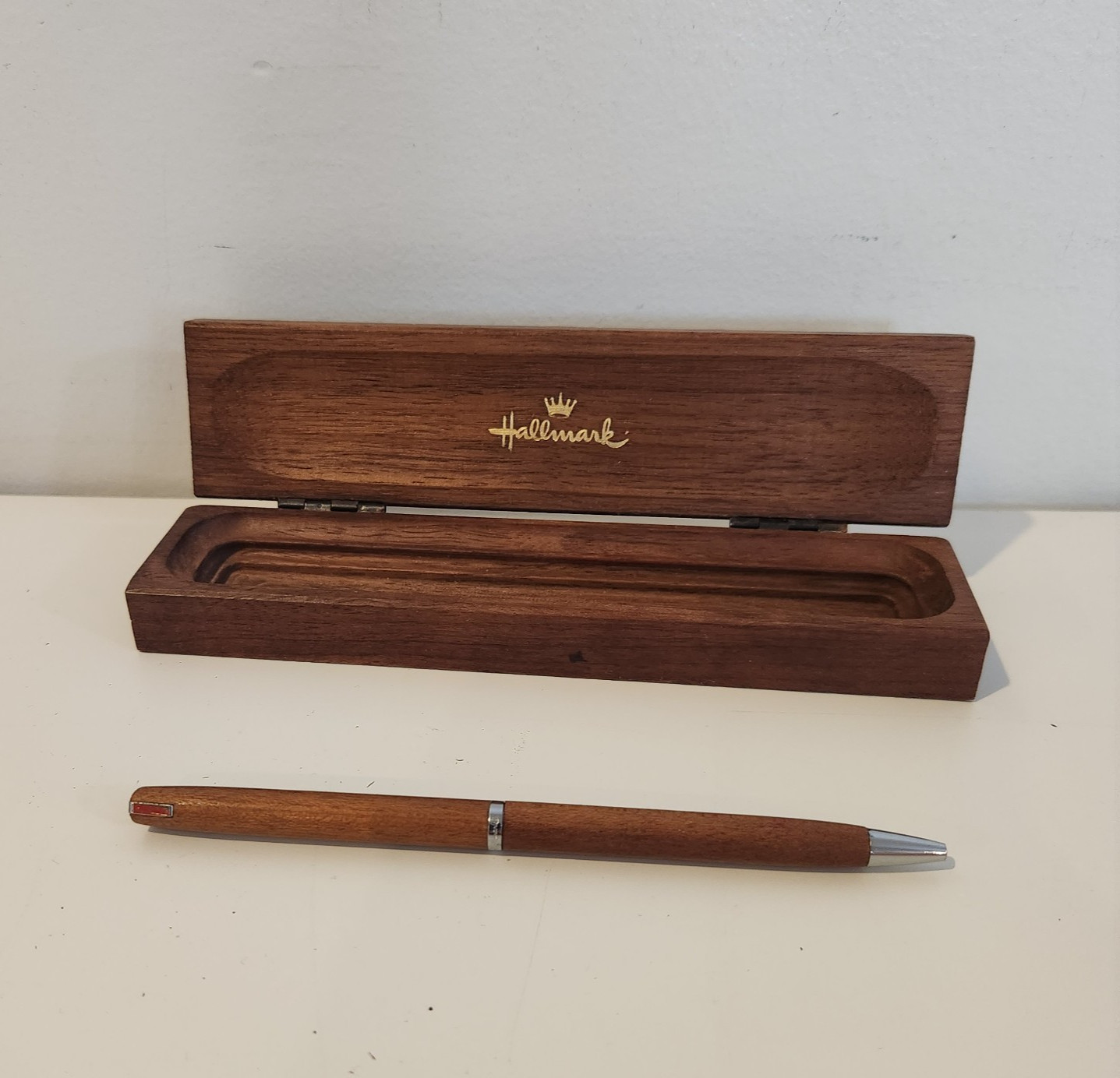 Vintage Hallmark Wood Ballpoint Pen In Wooden Case No Ink