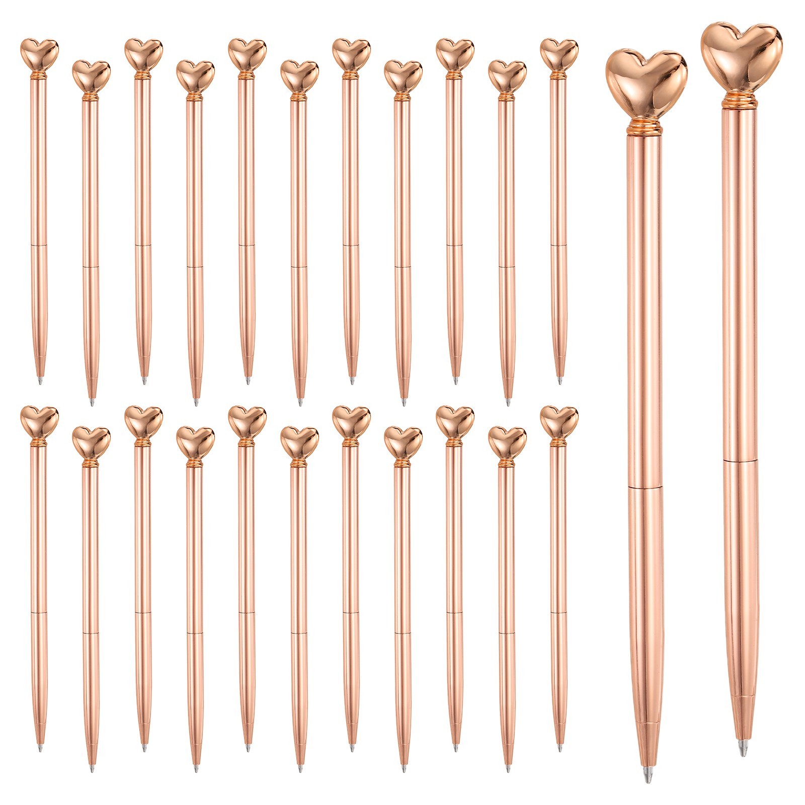 Heart Pens 1.0 mm Black Ink, 24 Pcs Metal Cute Pens Ballpoint, Rose Gold