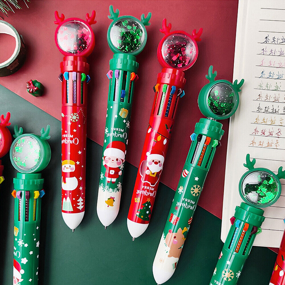 10Colors Pens Ballpoint Stationery Kawaii Santa Claus Xmas Gifts Office Supply