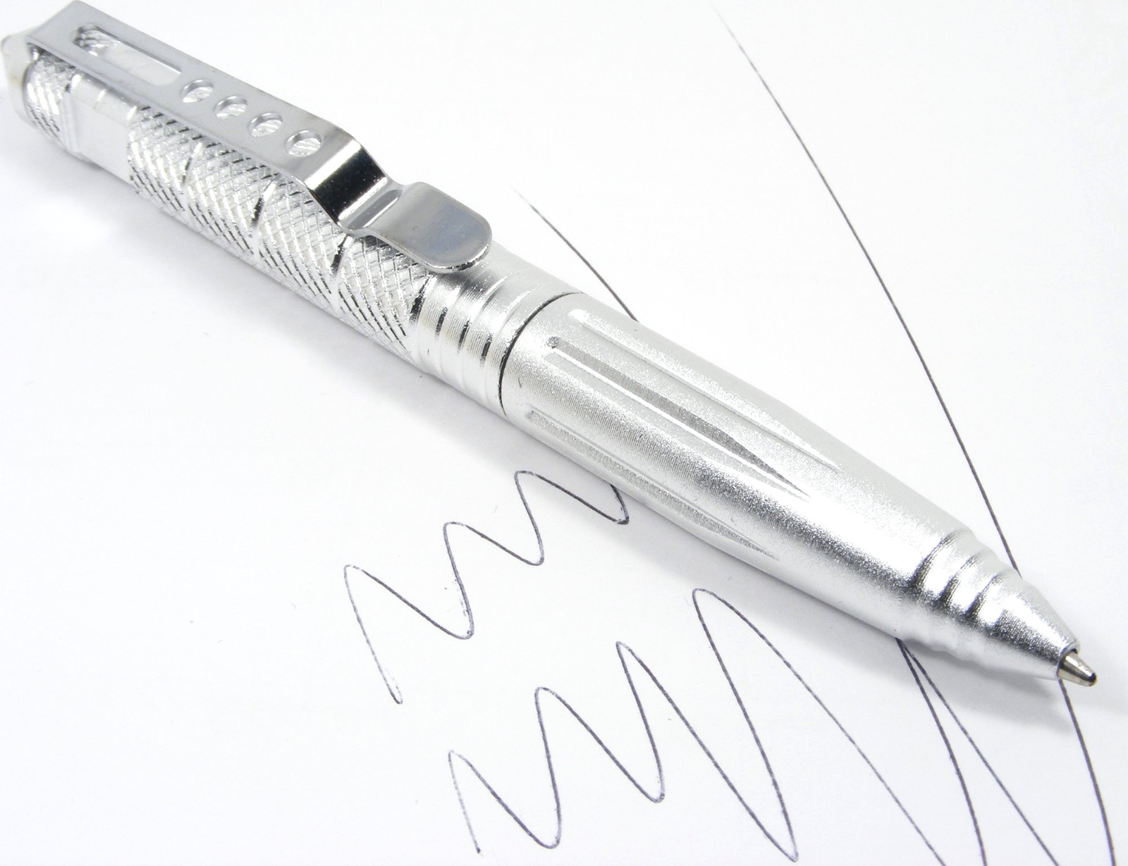 Tactical Silver Aluminum Pen w/ Glass Breaker Cap Heavy-Duty Writing Black Gift
