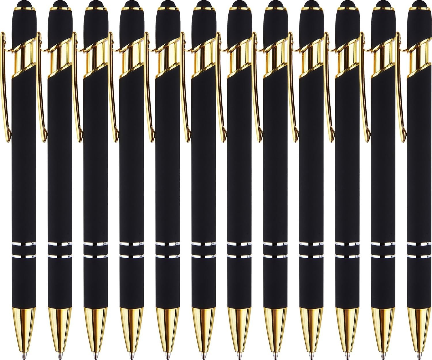 12 Pack Black Gold Ballpoint Pen with Stylus Tip 1.0 Mm Black Ink Smooth Writing