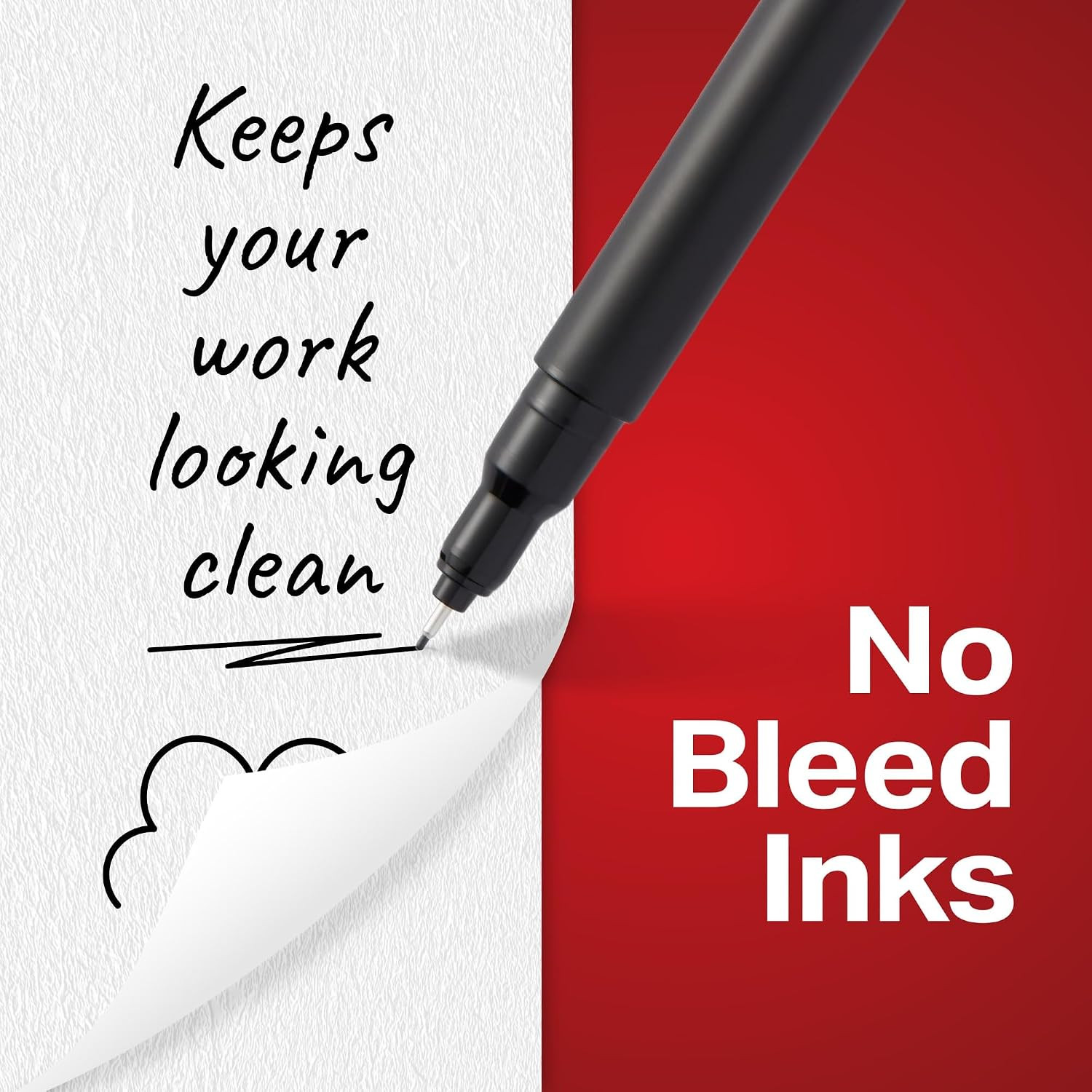 Fine Point Black Ink Pens, 6 Pack, Smooth Quick-Dry Write
