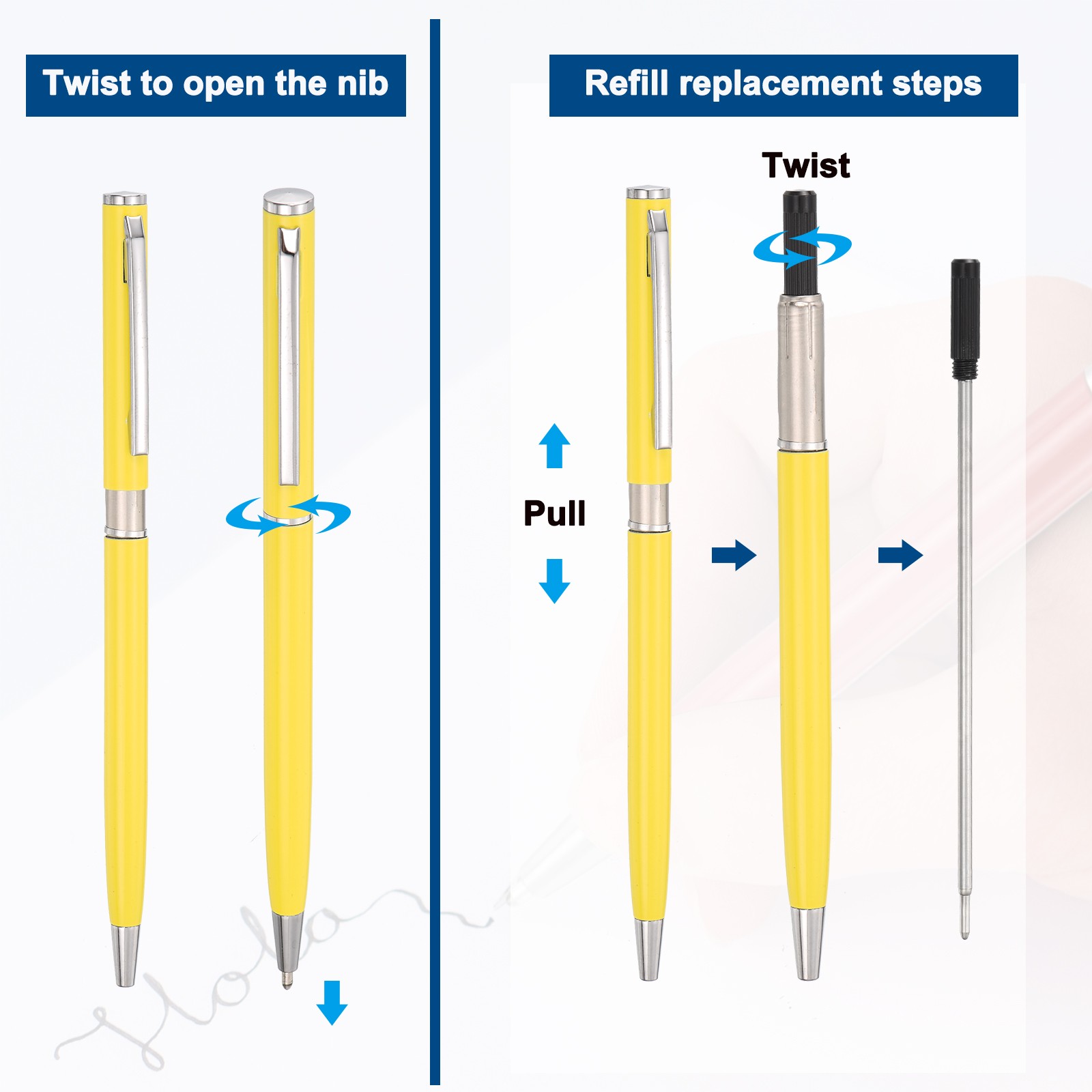 6 Pcs Slim Metallic Ballpoint Pen Black Ink 1mm Medium Point Pen Yellow