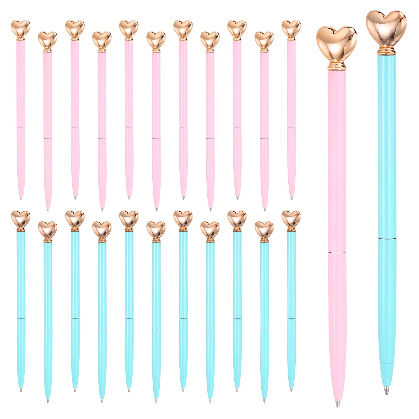Heart Pens 1.0 mm Black Ink, 24 Pcs Metal Cute Pens, Pink/Candy Blue/Rose Gold