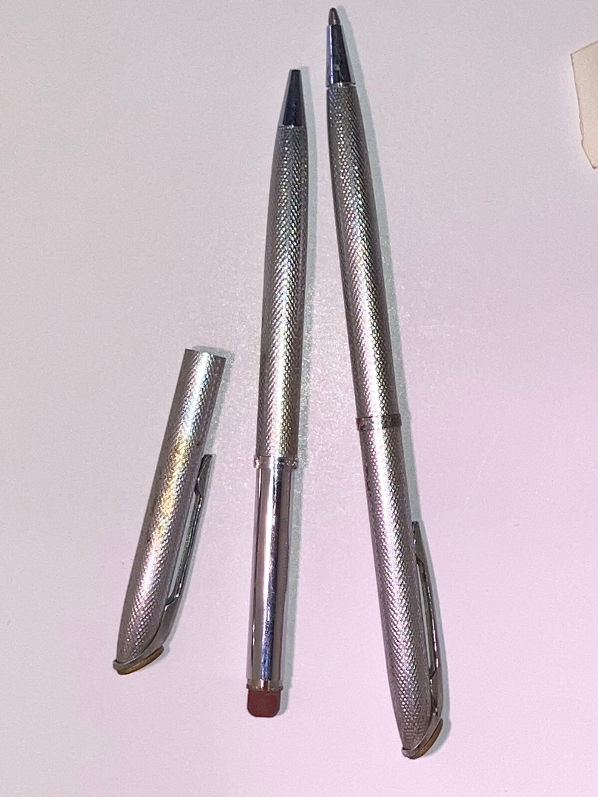 Vintage Kreisler Viceroy Chrome Silver Textured Pen Pencil set Pepsi Logo Tip