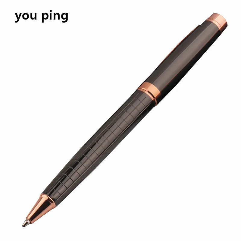 You Ping 856 Metal Ballpoint Pen – Gunmetal with Rose Gold Trim, 0.5mm Blue Ink