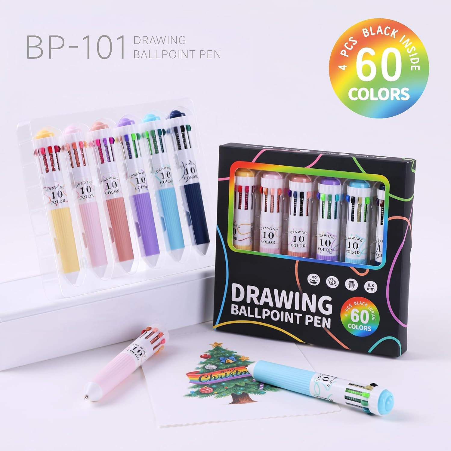60 Colors Multicolor Pen 6PCS 10-in-1 Multicolor Ballpoint Pen Set 0.8mm Tip R