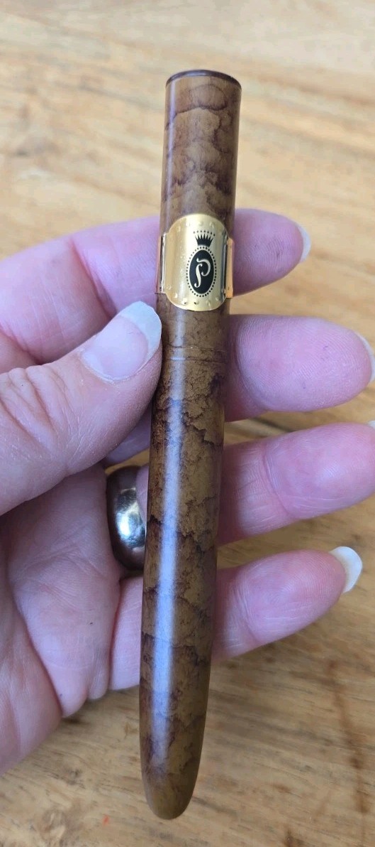 Vintage Cigar Look Pen Brown Heavy Metal Novelty Gold Wrap Ballpoint Black Ink