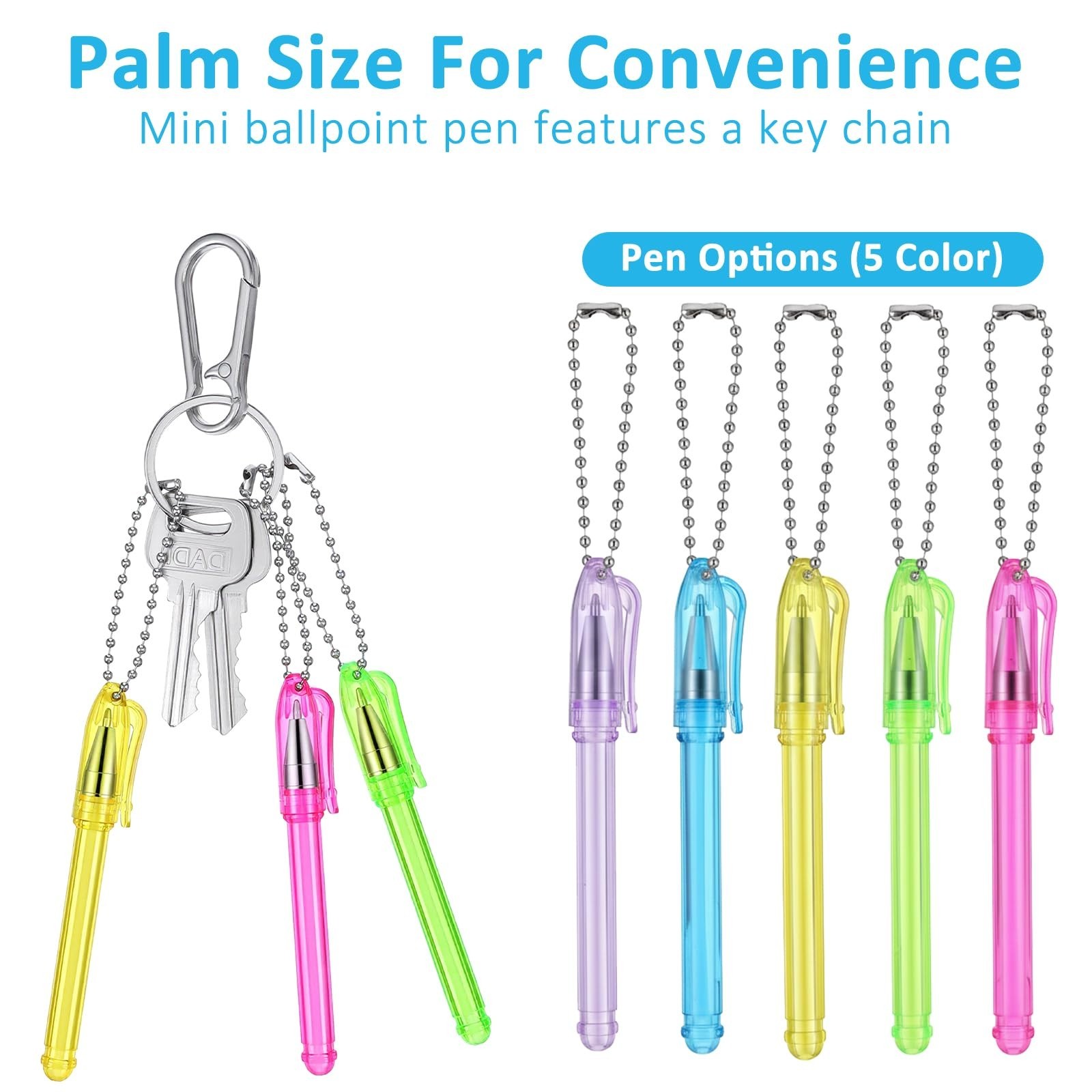 60 Pcs Mini Keychain Ballpoint Pens, 5 Colors, 1.0mm Black Ink, Pocket Size for