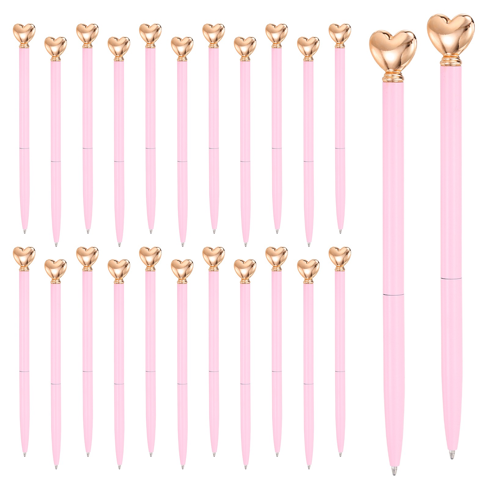 Heart Pens 1.0 mm Black Ink, 24 Pcs Metal Cute Pens Ballpoint, Pink/Rose Gold
