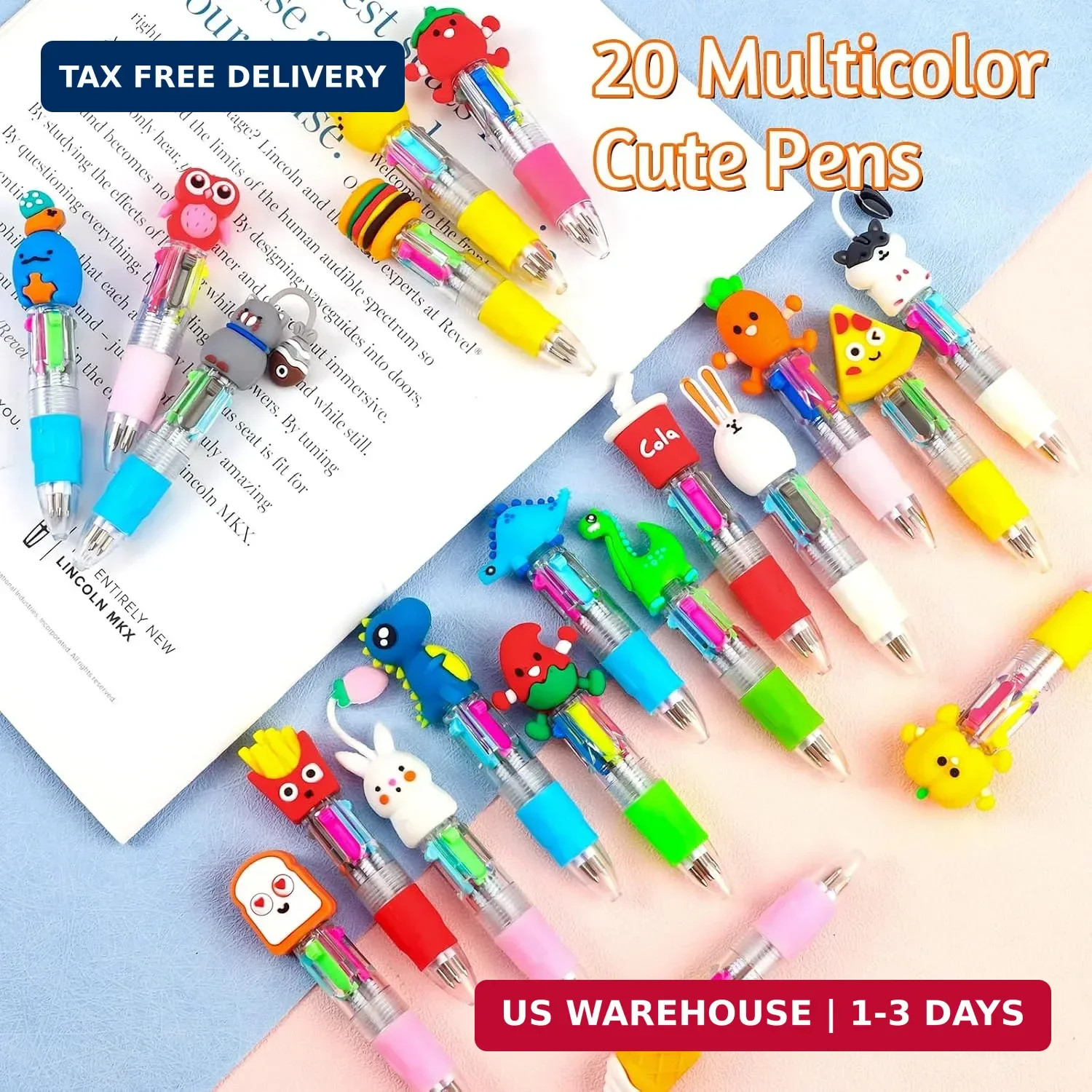 20Pcs Mini Multicolor Pens in One 4-in-1 Cute Pens Bulk for Kids, Fun Kawaii Bal