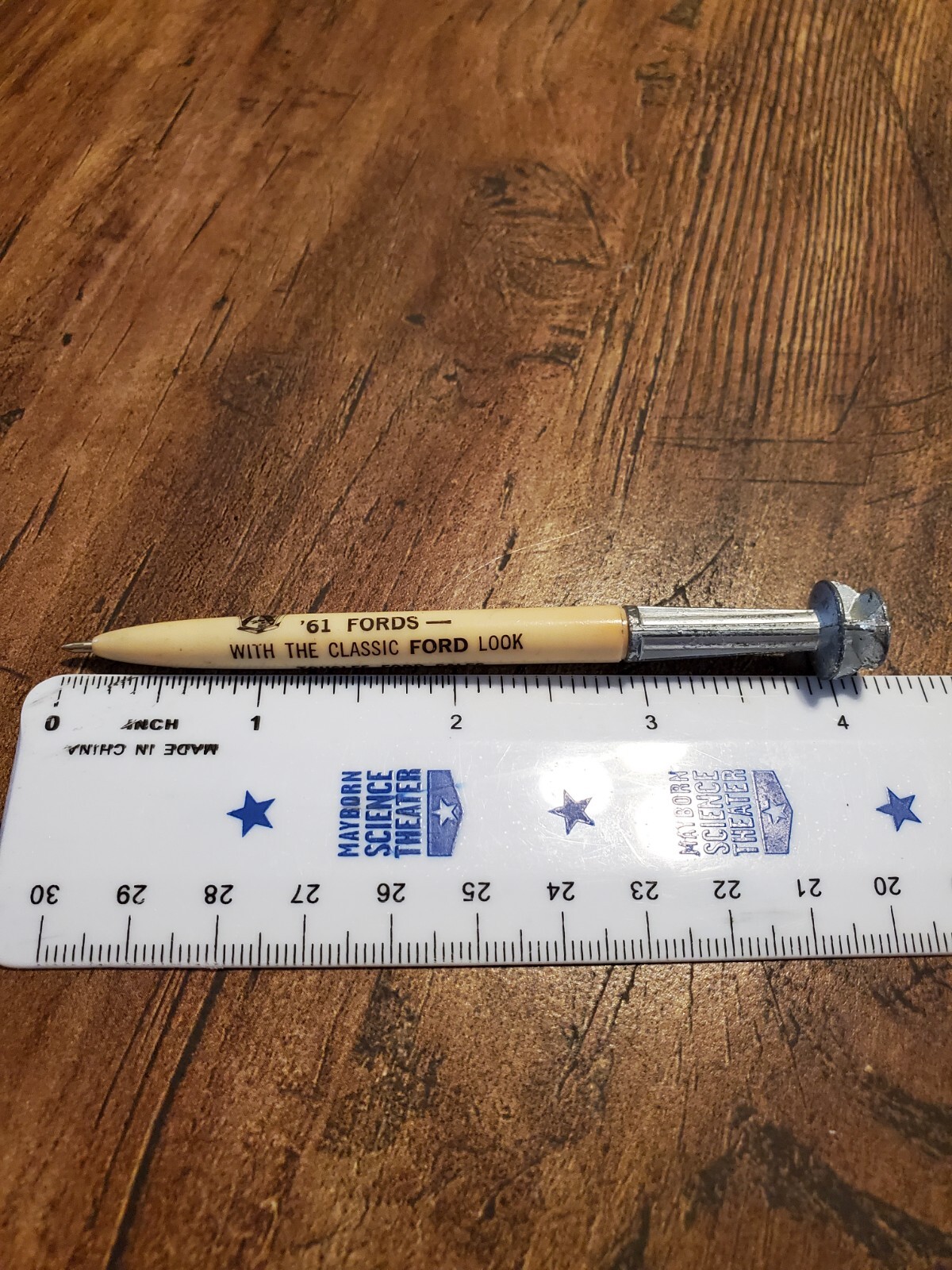Vintage Atomic Rocket Pen 1961 Ford Touslee Ford St Francis Kansas Metal Top