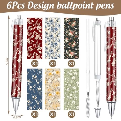 6Pcs Flower Writing Ballpoint Pens, Black Ink Floral Pen Set for Floral 02