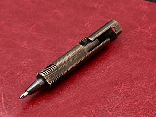EDC Mini Pocket Brass Bolt Action Ball Pen w/ 2pcs Refills Outdoor Camping Tool