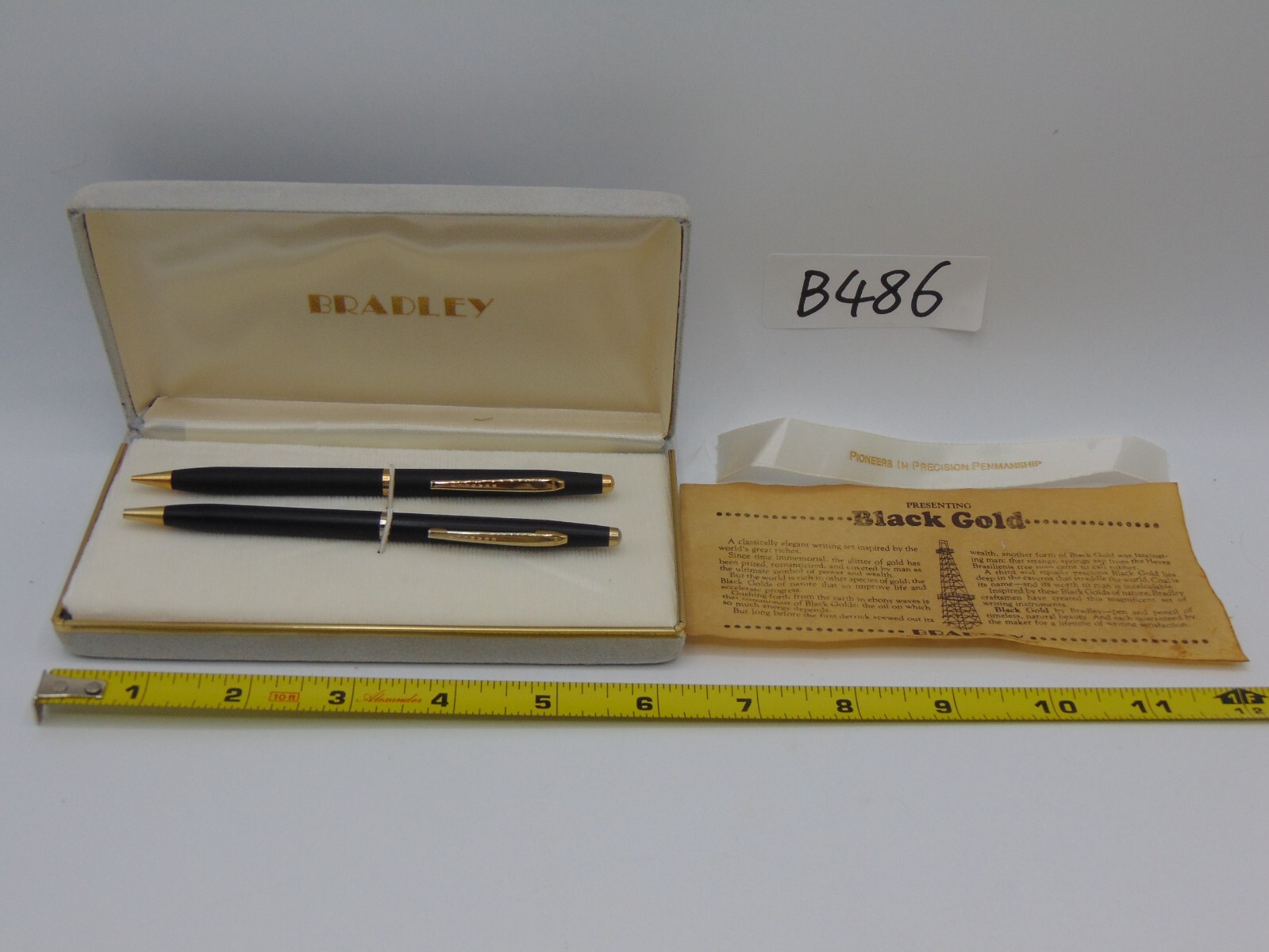 Bradley Black & Gold Tone Matching Pen Pencil Set w/ Original Box