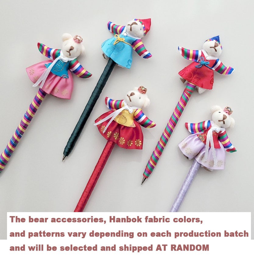 Korean Traditional Hanbok Bear Doll Ballpoint Pen Souvenir Gift 1mm Black Random