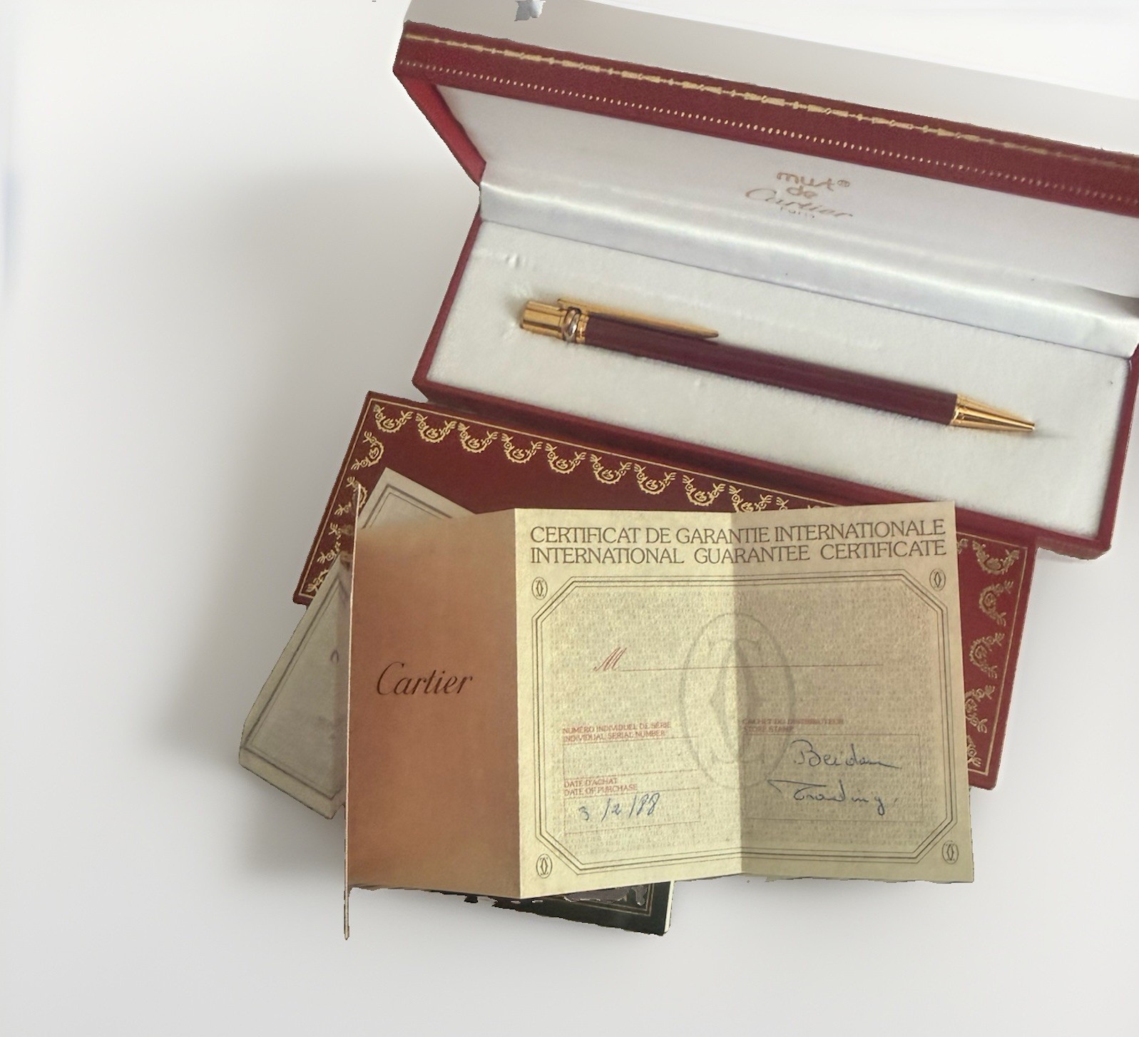 Vintage 1988 Cartier Must de Cartier Red Enamel Trinity Pen Complete Set RARE