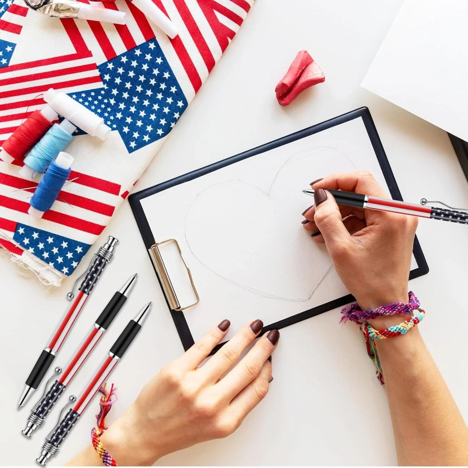 32 Pcs American Flag Ballpoint Pen Patriotic Themed Pens 1.0mm Black Ink Pens