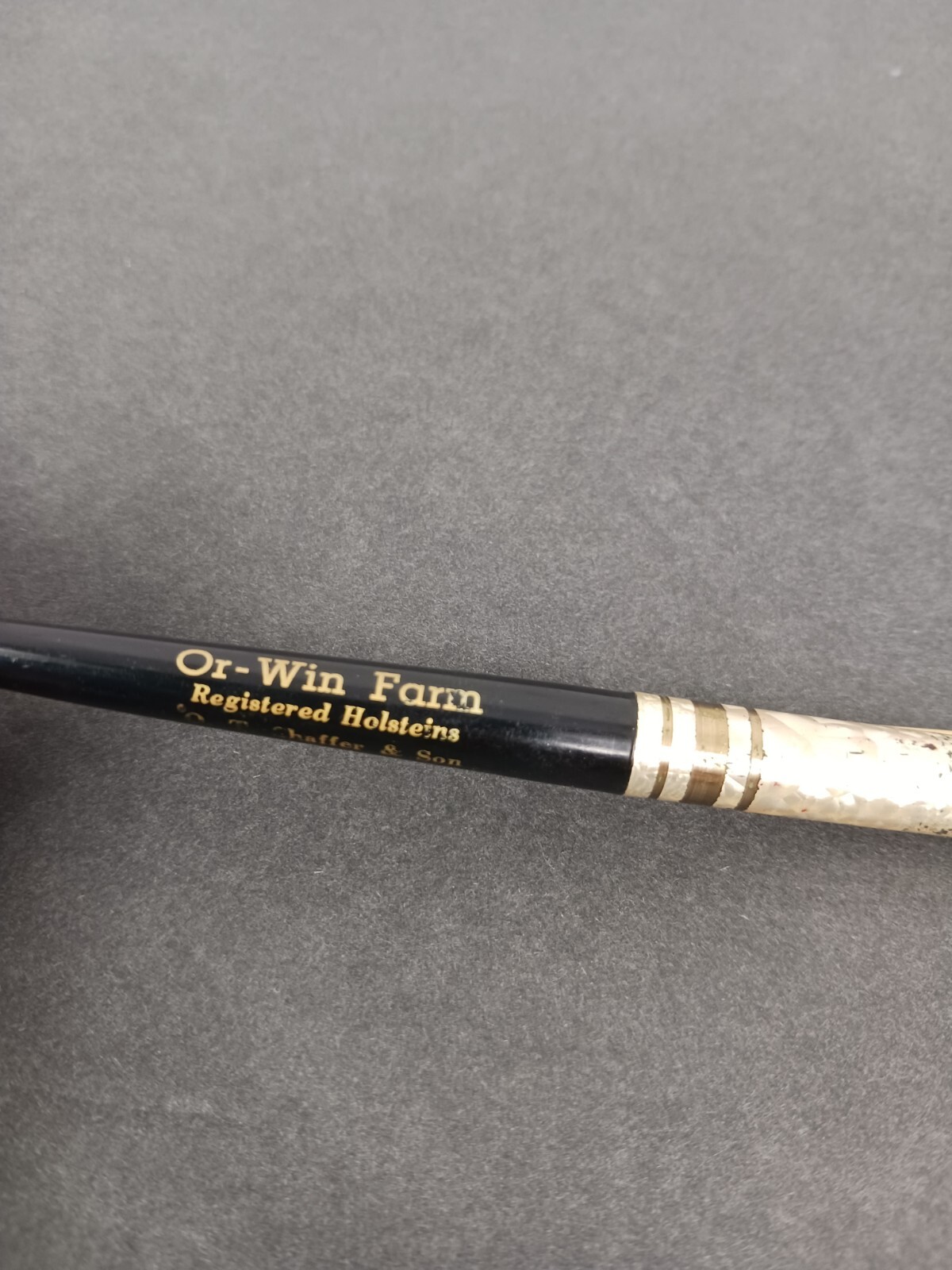 Vintage Or-Win Farm Advertising Pen / Gold shimmery metal and black plastic