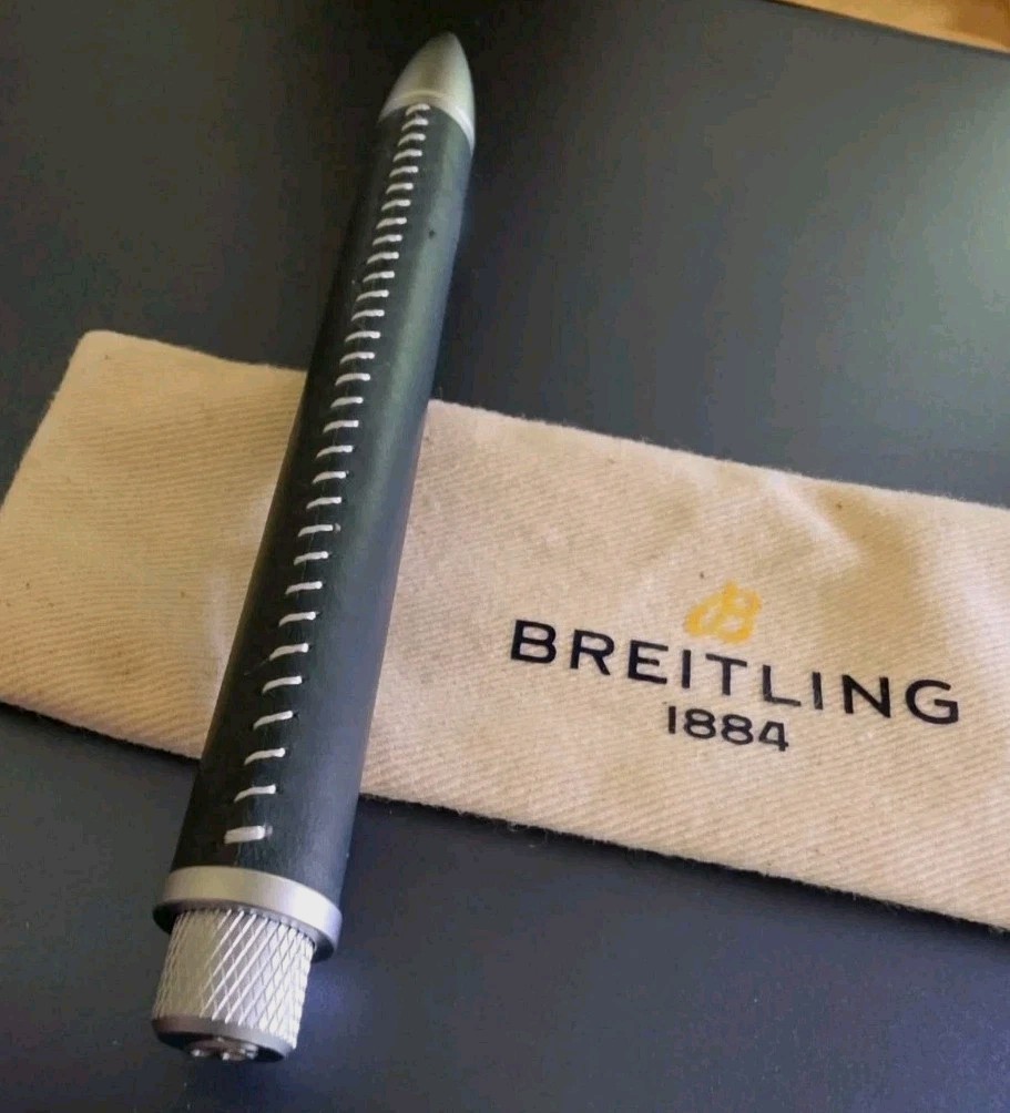 Breitling 1884 Luxury Handstitched Black Leather & Aluminum Ballpoint SWISS