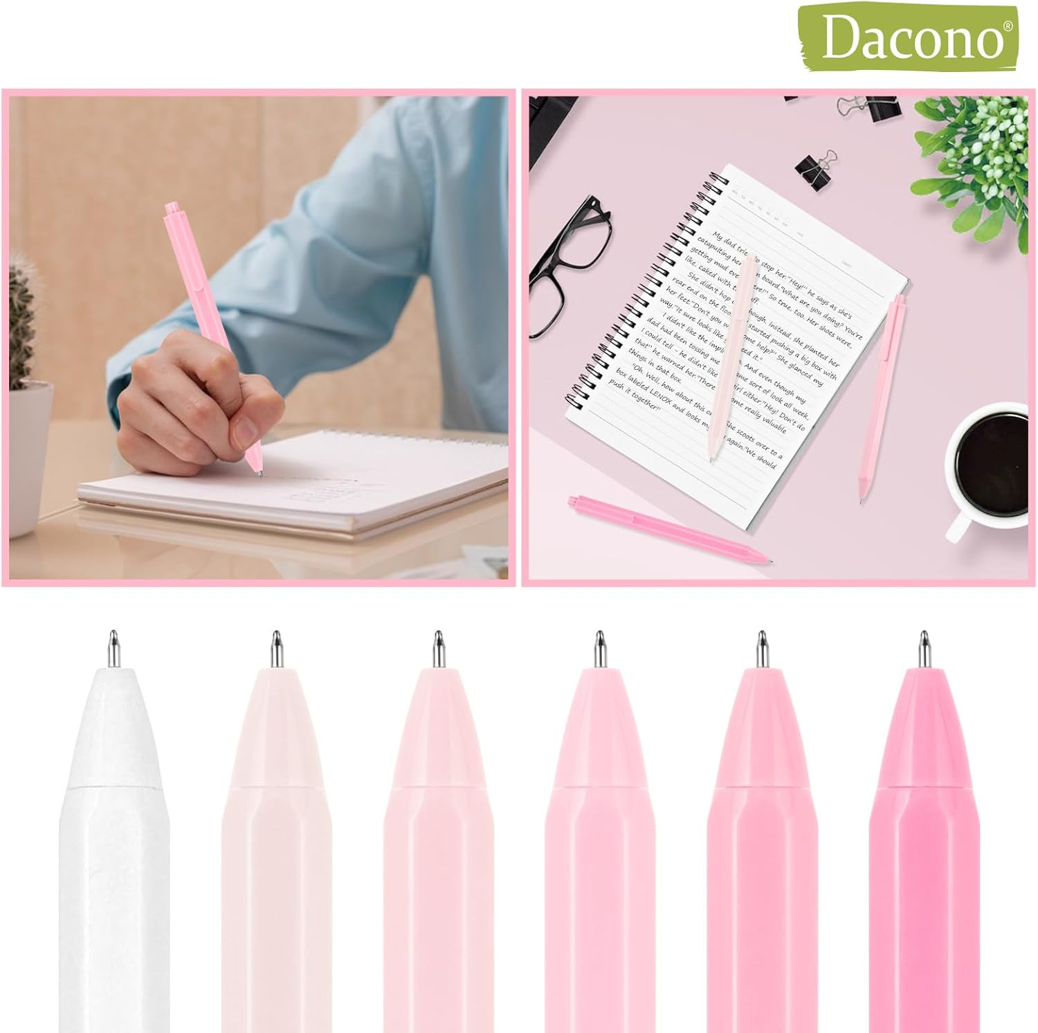 Aesthetic Ballpoint Pens – Macaron Pink Pastel Roller Ball Pens, 0.5Mm Retractab