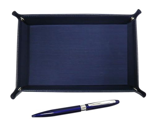 Japanese-made textured cowhide leather pen tray blue Lasting Piece metal rotary
