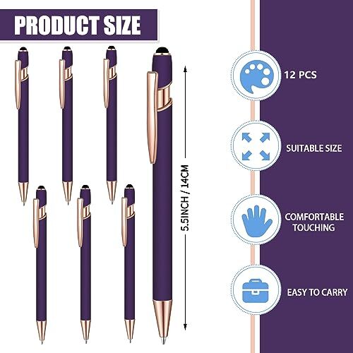 12 Pcs Blue Ink Ballpoint Pen with Stylus Tip 1.0 mm Metal Pen Stylus Pen