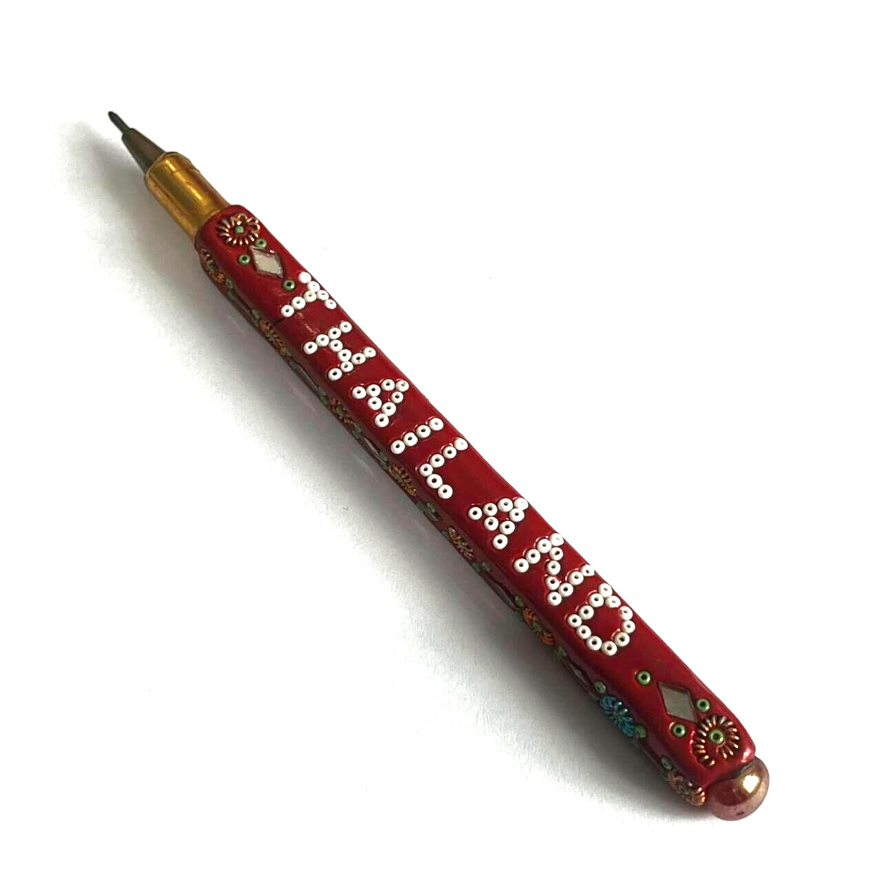 Vintage Rare Bangkok Handmade Beaded and Diamond cut mirrored Ballpoint Pen