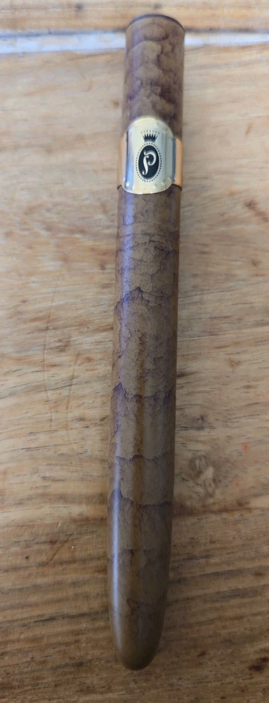 Vintage Cigar Look Pen Brown Heavy Metal Novelty Gold Wrap Ballpoint Black Ink